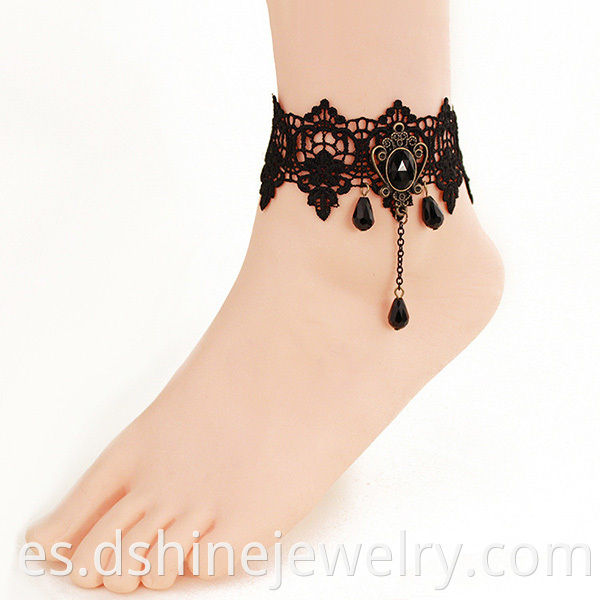 Black Lace Chain Bead Charms Lady Anklet Bracelet